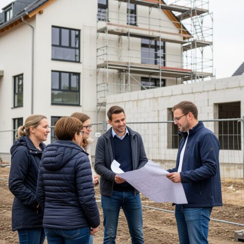 Verfahrensmangel Berufungsurteil: Personen diskutieren Baupläne, statisches Gutachten verweigert.