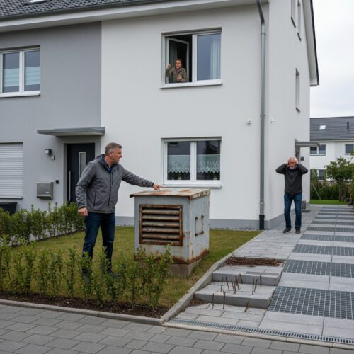 Eigentümer und Sachverständiger dokumentieren den Baupfusch. Sie prüfen Schadensersatz wegen mangelhafter Werkleistung und Werteinbuße